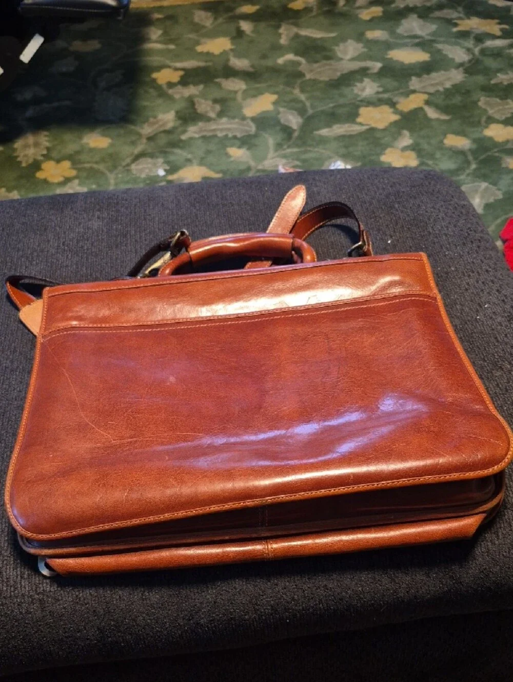 Men's Leather Briefcase Bag in Cognac Brown